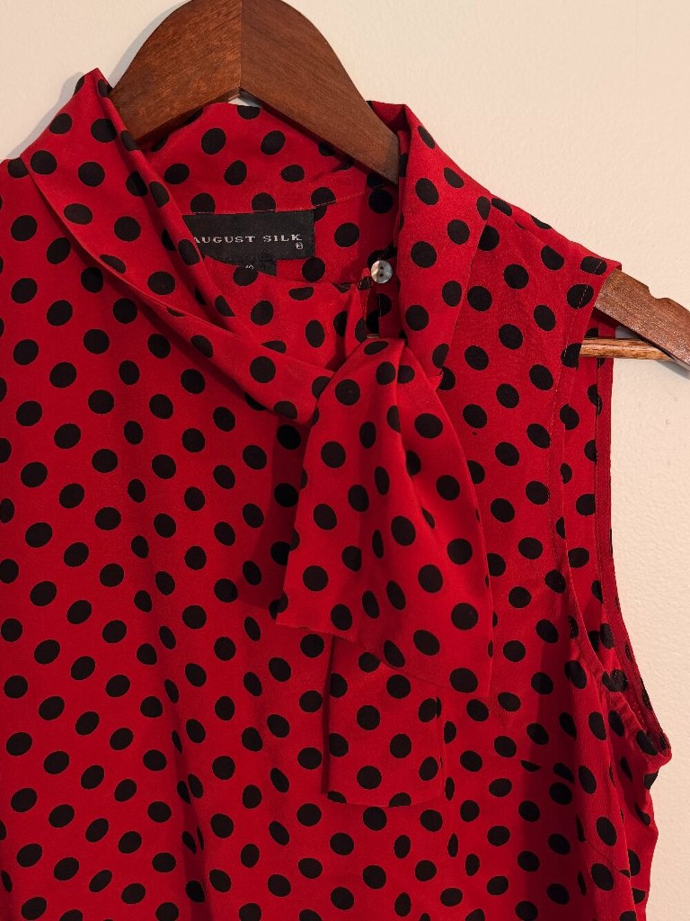 Vintage August Silk Polka Dot Print Mock Neck Sleeveless Blouse, Size 12